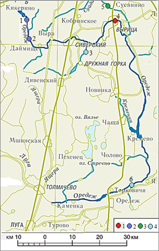 Схема бассейна реки Оредеж