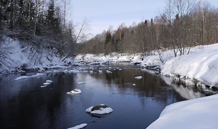 Незамерзающая полынья в месте выхода карстовой реки Ужлы