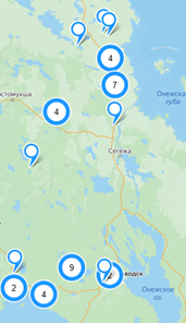 Карта порогов Карелии Локализация объектов, маркированных топонимом Падун