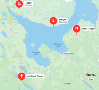 Локализация объектов, маркированных топонимом Падун