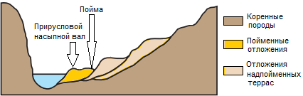 Прирусловой насыпной вал. Строение равнинной речной долины [Котляков, 2007, с. 177]