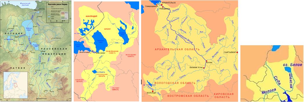 Средние реки в бассейнах Нарвы, Невы, Северной Двины, Волги