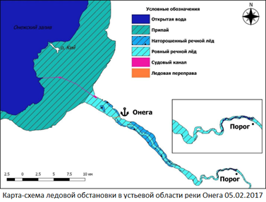 Карта-схема ледовой обстановки в устьевой области реки Онега