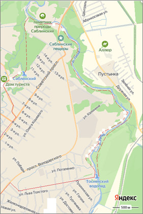 Схема маршрута к водопадам на реках Саблинка и Тосно 